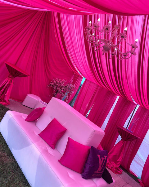 TENT with DRAPING  30x70 & Chandeliers
