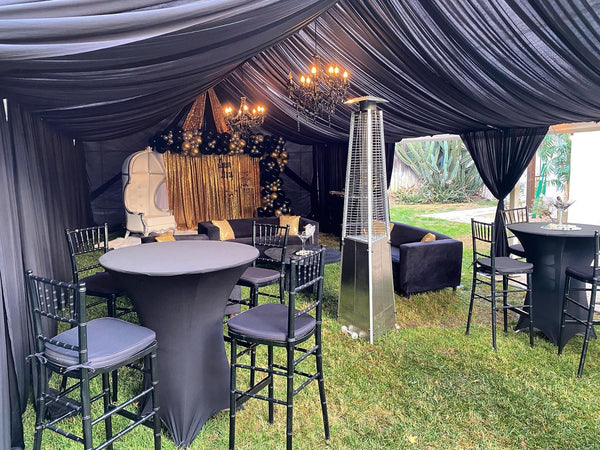 TENT with DRAPING  30x70 & Chandeliers