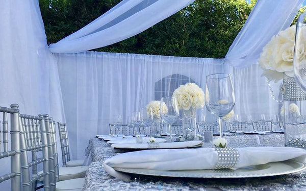 TENT with DRAPING  30x70 & Chandeliers